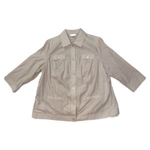 Allison Daley Women's 3/4 Sleeve Button Up Khaki Textured Blouse Size 20 EUC